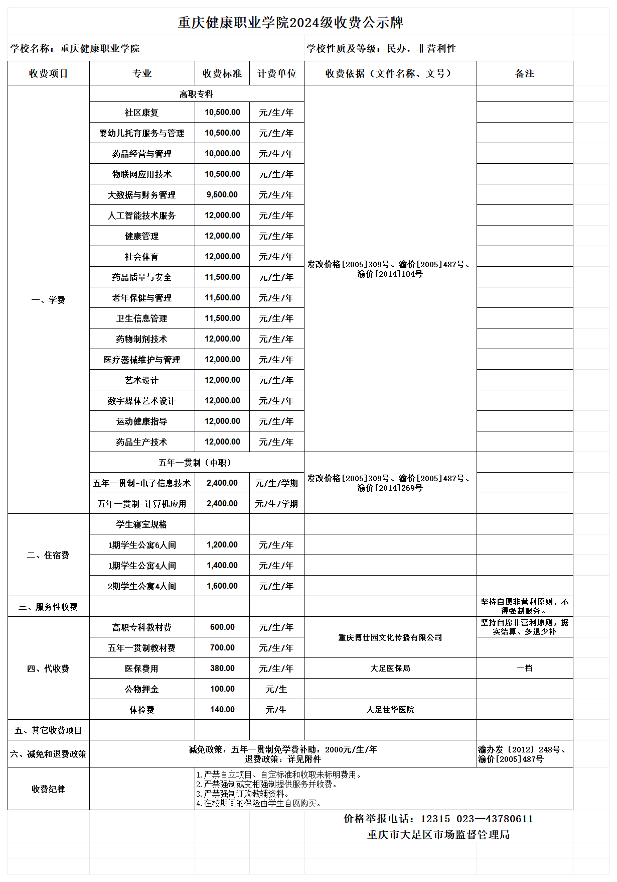 附件２：教育收费价格公示牌-重庆健康职业学院-修改_高校(1).png